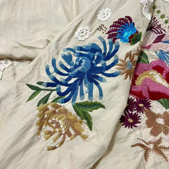 NWOT Johnny Was Bamboo KIMONO Embroidered Beaded sequins Floral Coat Jacket Sz S - Picture 10 of 16